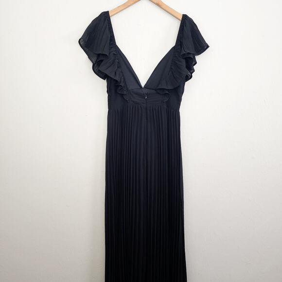 NEW Lulus Ideal Occasion Black Pleated Flutter Sleeve Backless Maxi Dress - Picture 9 of 13